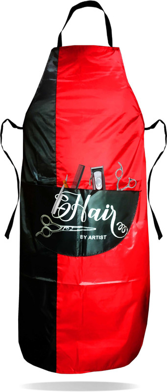 Stylewell Printed Waterproof Red and Black Halter Neck Bib Extra Long Ties with Pocket Makeup Apron
