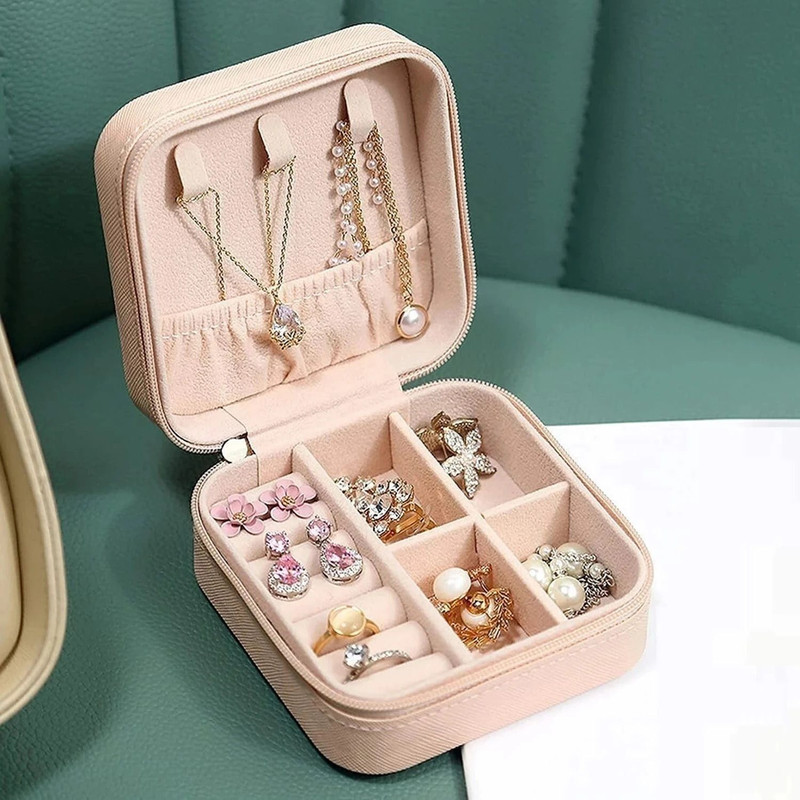 SOCHEP Jewelry Mini Organizer Box for Women Travel Storage Case PU Leather jewellery organisers Vanity Box(Pink)