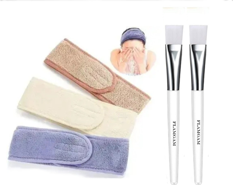 flamgam combo of 3 facial headbands and 2 facial brushes Makeup Headband
