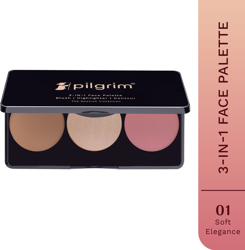 Pilgrim 3-in-1 Face Palette Soft Elegance-Blush, Highlighter,Contour for Light Skin Tone