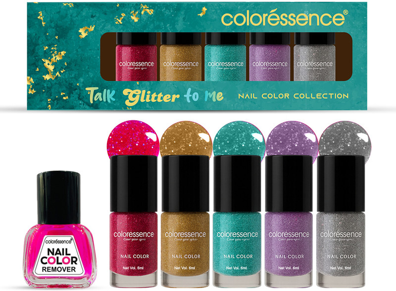 COLORESSENCE Talk to Glitter Nail Paint Kit | Quick Dry | Glitter Sparkle Finish(Pack of 5)