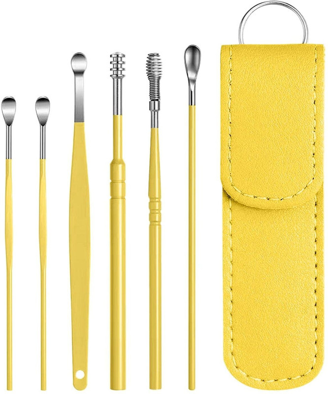 Viva Beauty Yellow Steel 6 Pcs Ear Wax Cleaner-Resuable Ear Cleaner Tool Set with Pouch