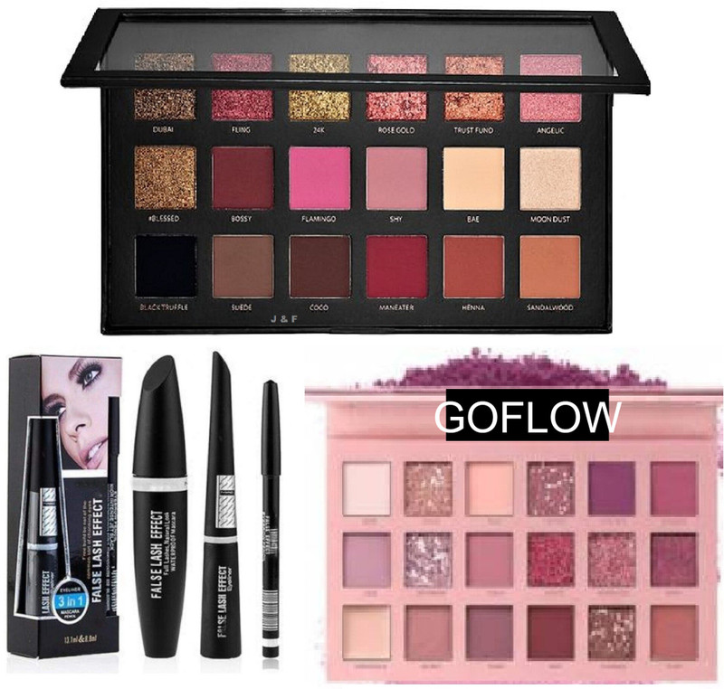 GoFlow Nude & Rose Gold Eyeshadow With 3 in 1 Mascara , Eyeliner and Eyebrow Pencil(Pack of 3)