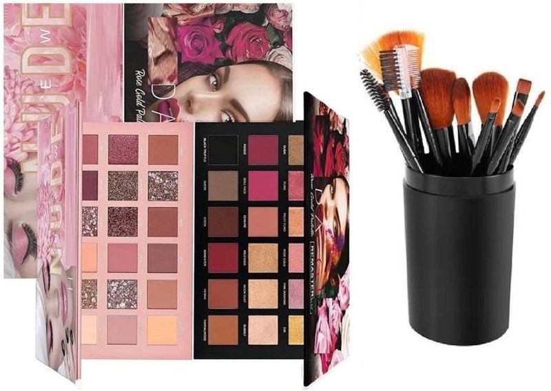 CrazzyShopperz Beauty Promo Pack Rose Gold and Nude Eyeshadow Palette + 12 Piece Brush Set(Pack of 3)