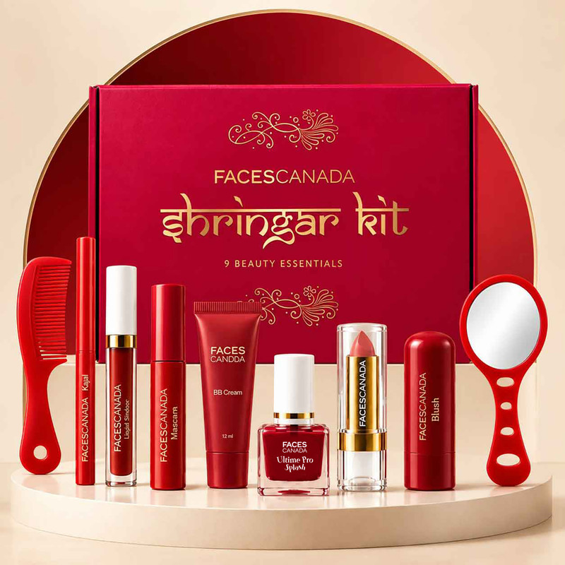 FACES CANADA Shringar Kit | Gift for Women| Makeup Set for Puja, Teej, Karva, Bridal, Wedding(Pack of 9)