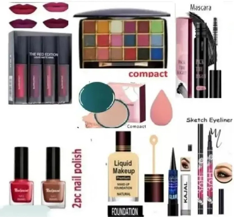 coslane eyeshadow with eyeliner mascara kajal lipstick nail polish & makeup brush
