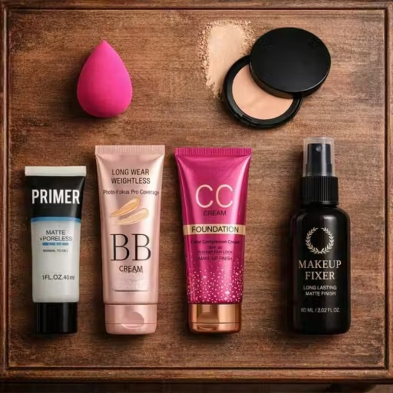 cismoline Makeup Kit: BB Cream, CC Foundation SPF 30, Primer & Fixer(Pack of 6)