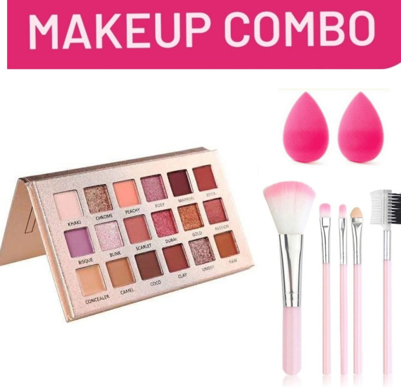 brown blush EYESHADOW WITH 5 PCS PINK BRUSH AND 2PUFFS
