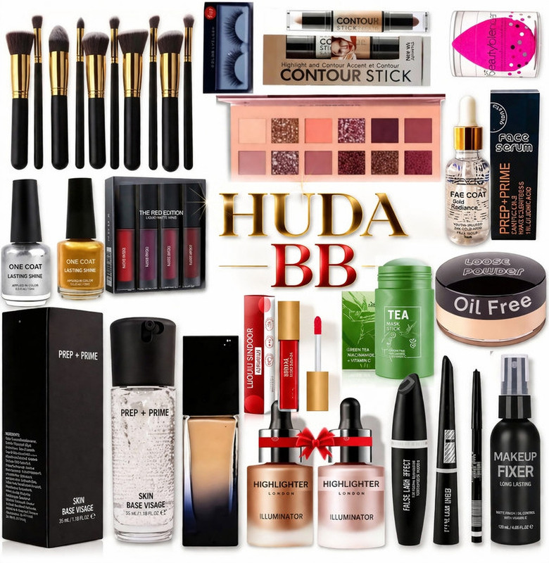 huda.bb HD Professional Waterproof Bridal Beauty Parlour Makeup Set For Women & Girls(Pack of 18)