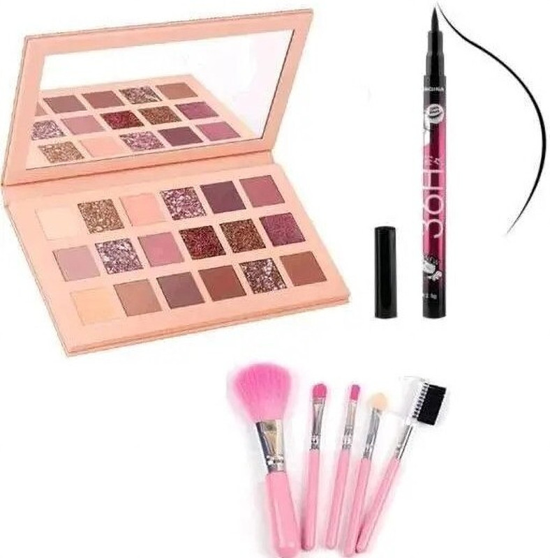 beauty bounty 5 Pcs Makeup Brush with Eye Shadow Palette 18 Multi Shades & 36H Eyeliner .J6