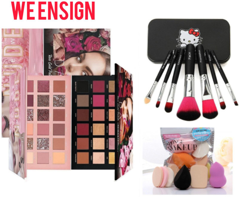 we ensign Promo Rose Gold & Nude Eyeshadow Palette + Makeup Brushes & Family puff(Pack of 4)
