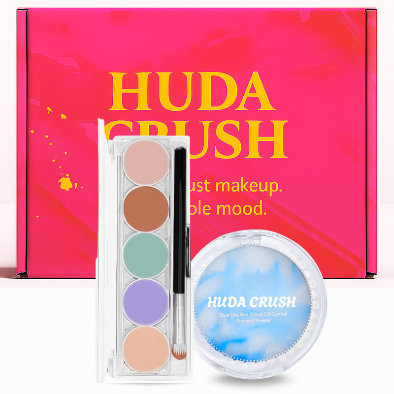 HUDA CRUSH Jelly Compact powder & 5Clr Concealer Gel Compact & Concealer for Dark Circles