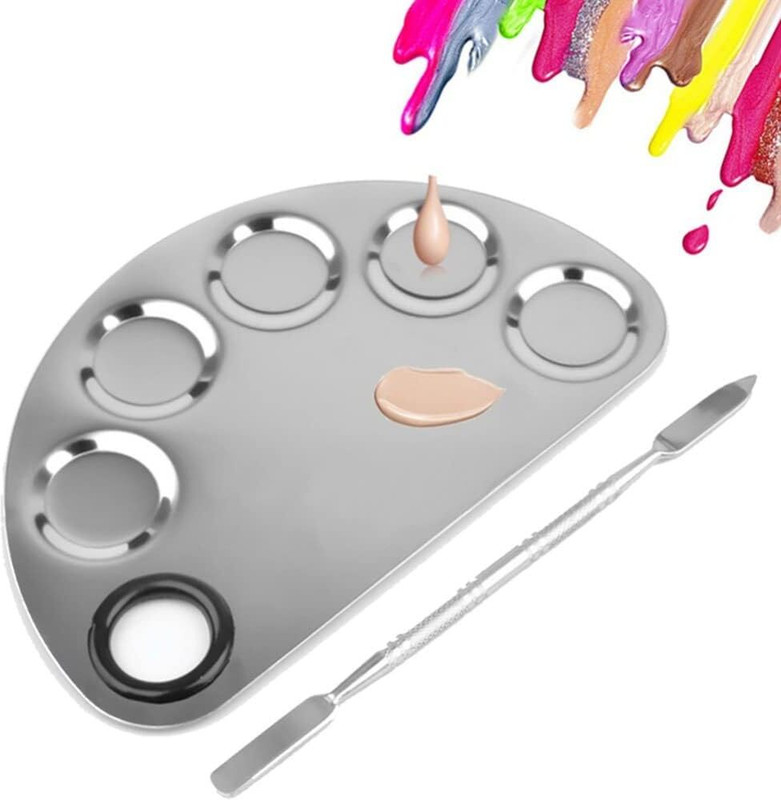 Missever Steel Makeup Mixing Color Plate with Spatula for Cosmetic Foundation Palette