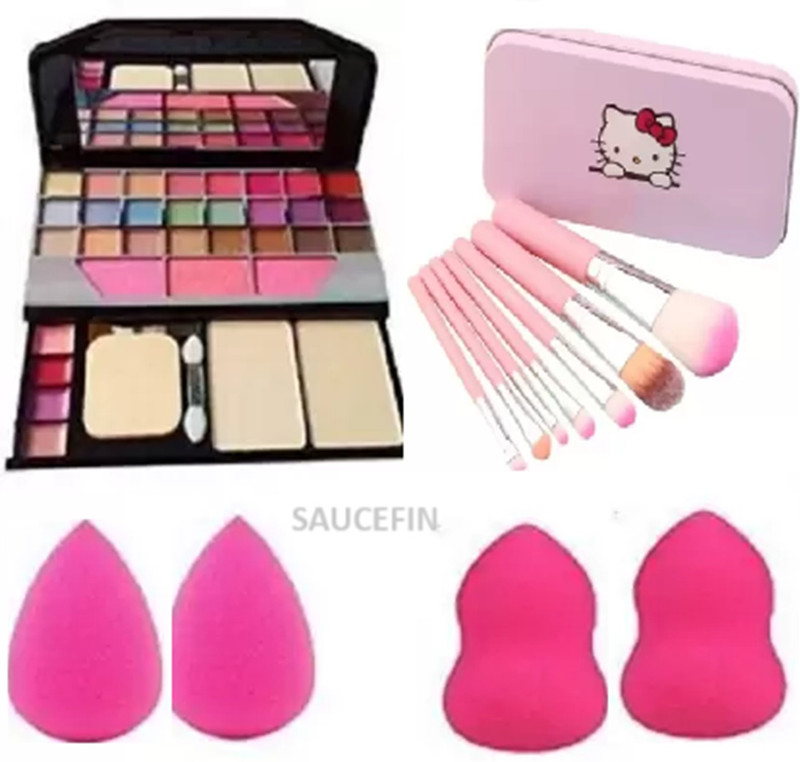 Saucefin Combo of Makeup Kit Hello, Kitty Brushes kit and 4 Makeup Sponges(Pack of 3)