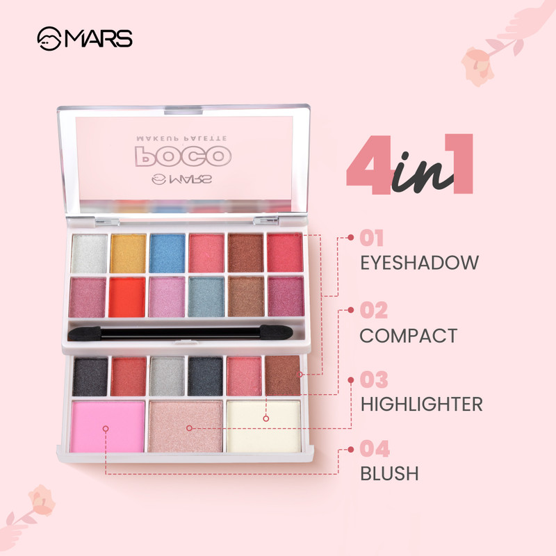 MARS Poco Face Makeup 18 Shade Eyeshadow With Highlighter Blusher and Compact