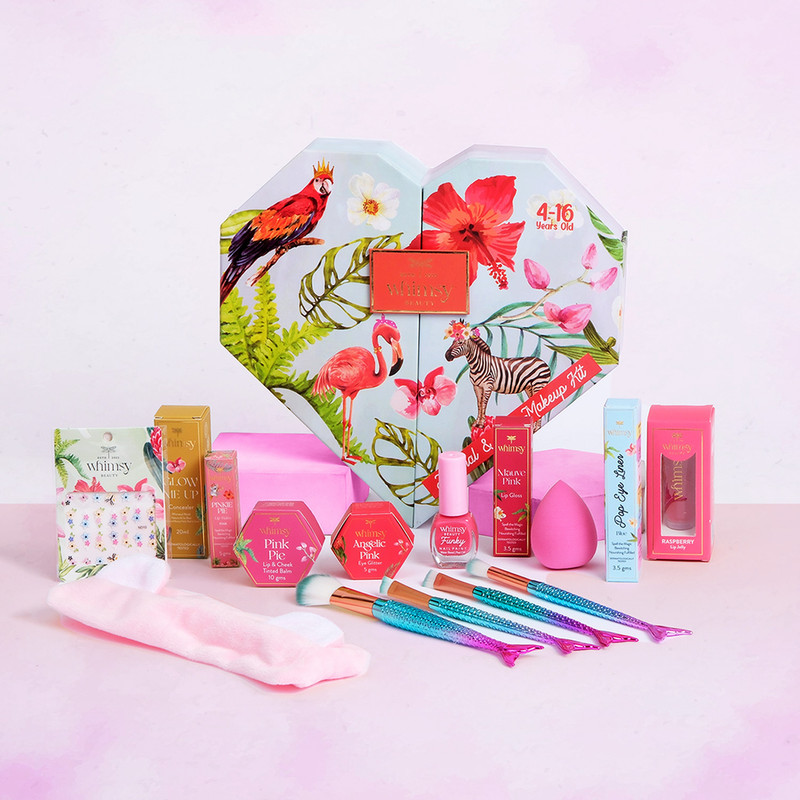 Whimsy Beauty Kids Makeup Travel Beauty Kit | Lip Tint, Nail Paint, Brushes(Pack of 13)