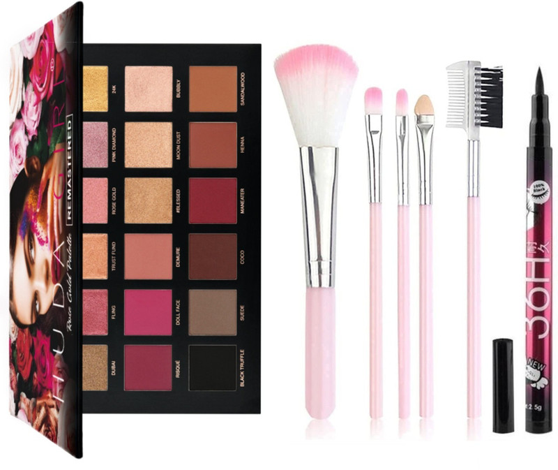 Pro Girl Beauty Rose Gold Eyeshadow Palette,5Pcs Makeup Brush,Liquid Eyeliner(Pack of 7)