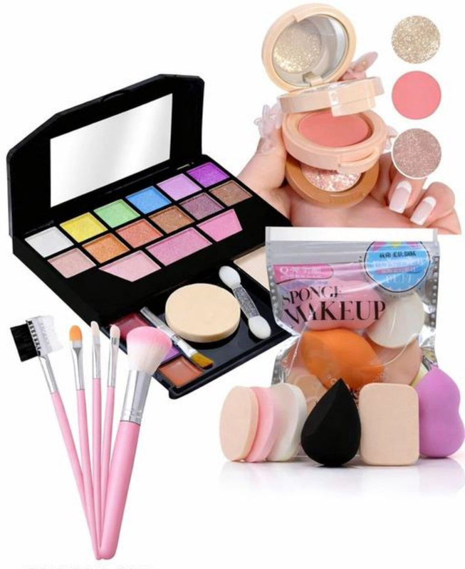 GoFlow TYAmakeupkit 3in1blusherhighlighter cream5pcsbrush familyblenderpuffpack(Pack of 4)