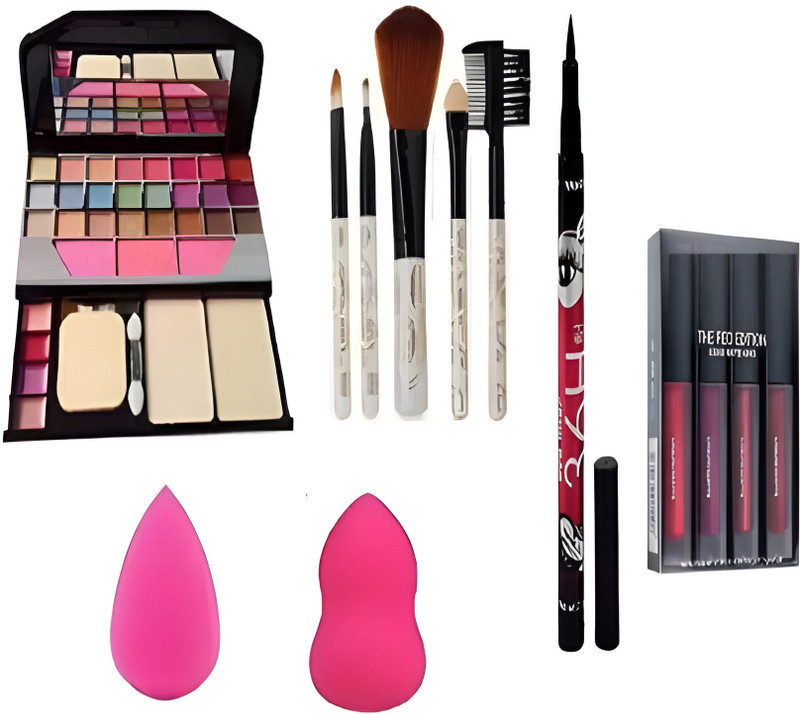 TUMR 6155 Makeup Kit With 36h Eyeliner, Mini Lipstick,5pc. Brush 2 Puff(Pack of 10)