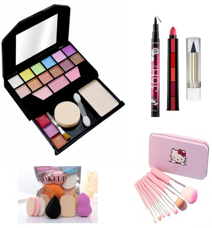 teayason All in One Fashion Makeup Kit for Girls 8019 No 3 with EyeLiner, Kajal, Makeup Brushes, Sponges and 5 in 1 Lipstick Red Edition(Pack of 6)