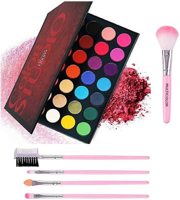 SKINPLUS LushGlow 35-Color Eyeshadow Palette + 5 Brushes – Complete Eye Kit