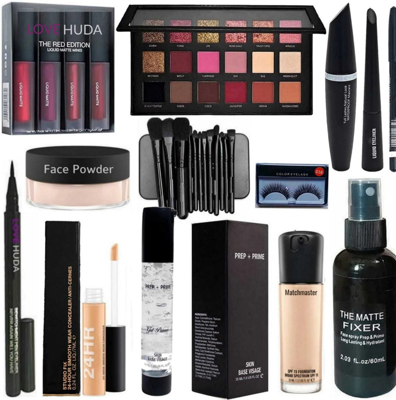 LOVE HUDA Waterproof Branded HD Makeup Kit Combo Full Set With All Products For Girls(Pack of 11)