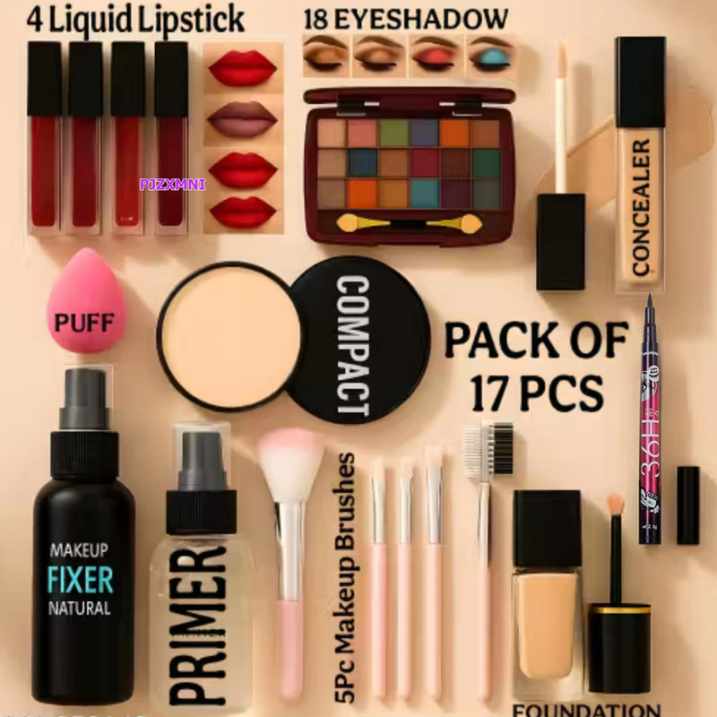 PJZXMNI Makeup Kit Set With Compact Powder And Face Primer Base For Use(Pack of 17)