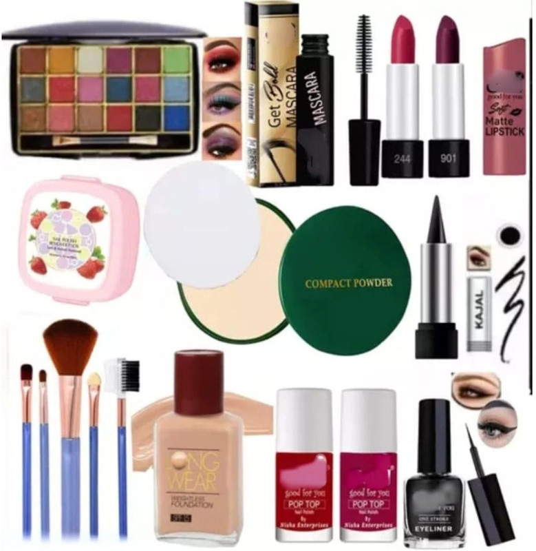 lately 18COLOR EYESHADOW WITH COMPACT FOUNDATION EYELINER MASCARA KAJAL LIPSTICK & PUFF