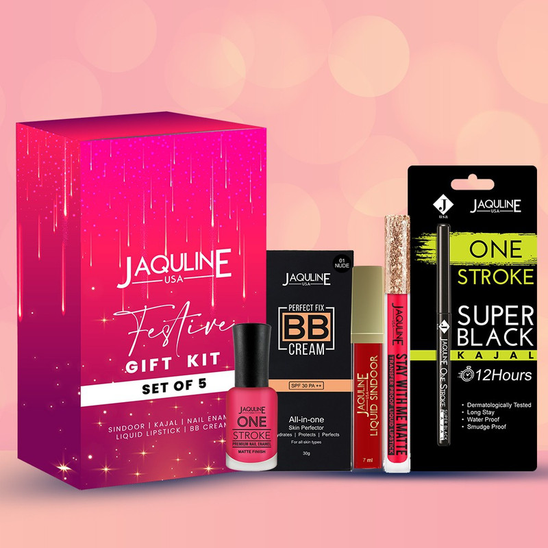 JAQULINE USA Wedding Makeup Gift Set - Sindoor+Kajal+Nail Paint+ Lipstick+BB Cream