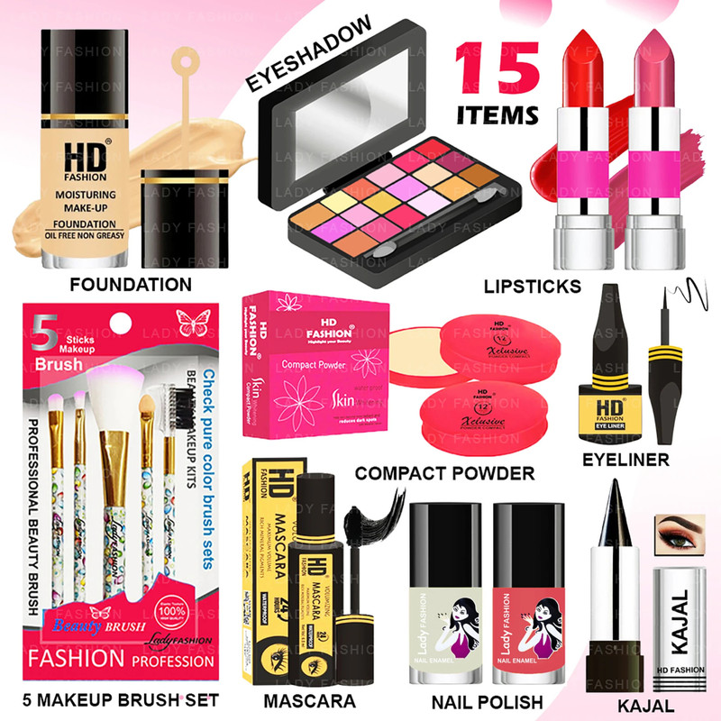 Lady FASHION 15 Pcs. Xclusive Makeup Kit XCM01S036(Pack of 15)