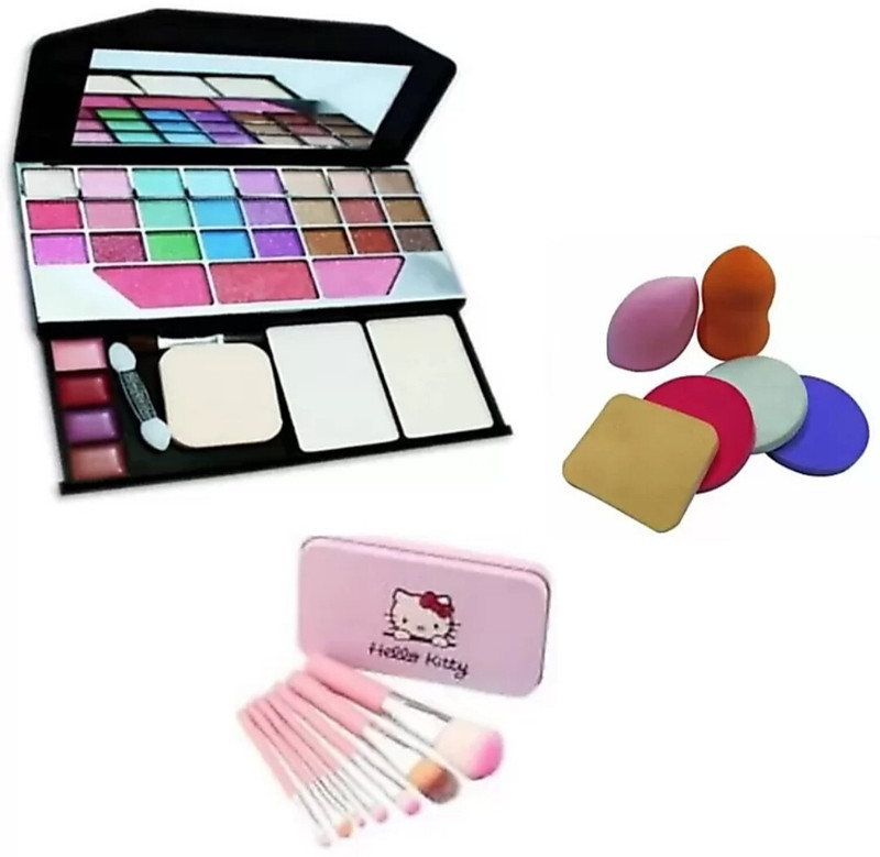 Zailie 6155 makeup kit + 7 pink brush with stronge box 6 in 1 make up puff sponges