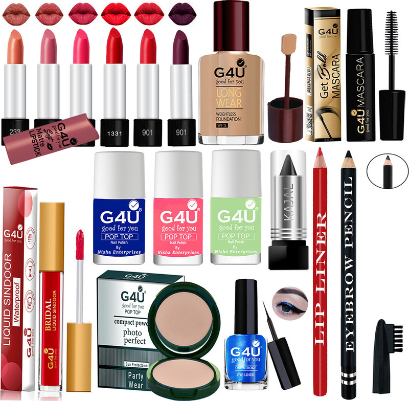 G4U Festive makeup kit for woman with 6 lipsticks and full beauty set for girls A54(Pack of 17)