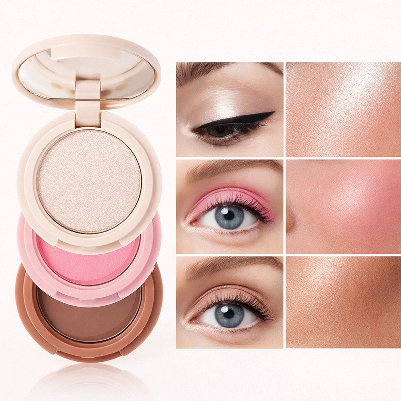 CB3 BEAUTY 3-in-1 Face Palette Highlighter • Blush • Contour | For Women