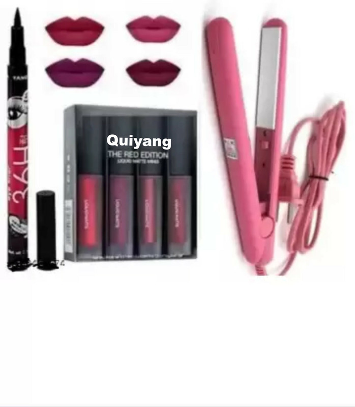 QUIYANG Red Edition Lipstick 36h Eyeliner Professional Hair Straightener (pack of6)