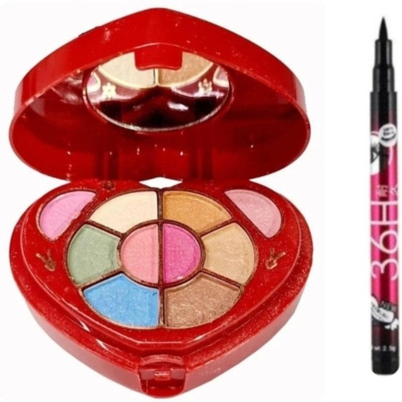 Ashyra Heart Shape Makeup Kit with 36H Black Eyeliner with Black Intense Kajal(Pack of 3)