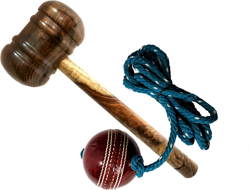 LCARNO Premium Wood Cricket Bat Knocking Mallet with Hanging Leather Ball Wooden Bat Mallet