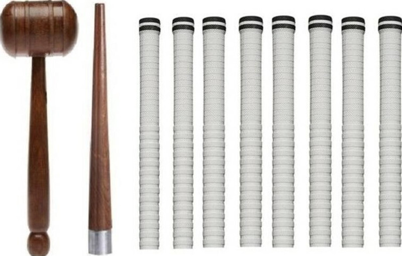 Fitdex 1-Cricket Bat Knocking Hammer, 1-Wooden Cone, 8-White Grip, Wooden Bat Mallet