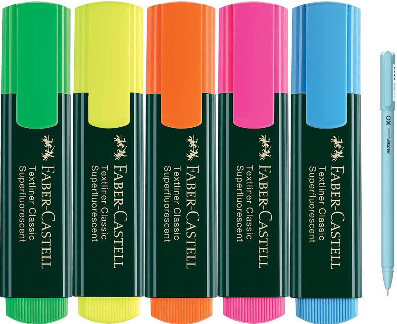 FABER-CASTELL Highlighter Set Of 5 With Xo Pen(Set of 5, Multicolor)