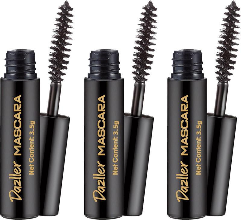 Dazller Mascara (Pack of 3) Lightweight, Budget-friendly, Water-resistant, Pocket-sized 3.5 g(Black)