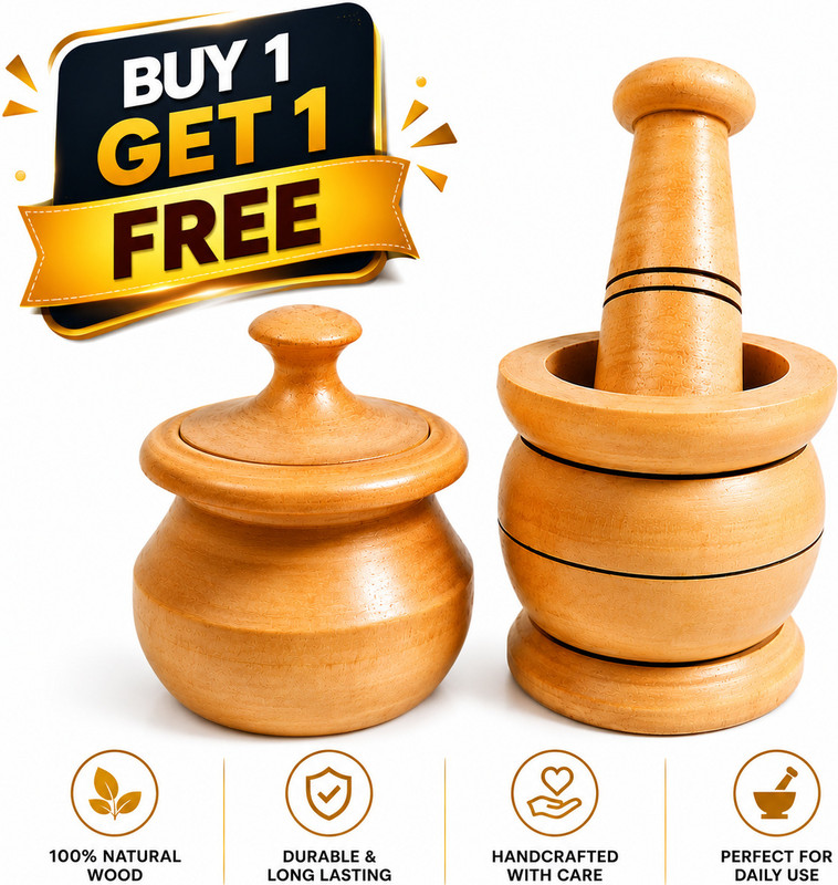 SM wood junction Handcrafted Wooden Mortar & Pestle Set Masher Wood Masher(Pack of 2)