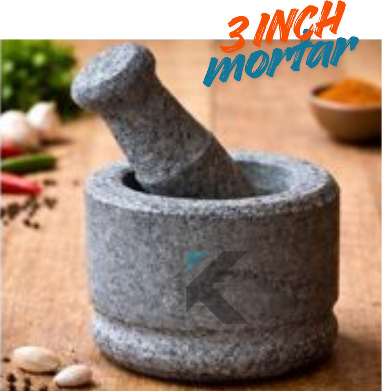 KARIKALAN 3 inch Mortar pestle Ginger Garlic Crusher for Kitchen Unpolished Heavy Stoneware Masher