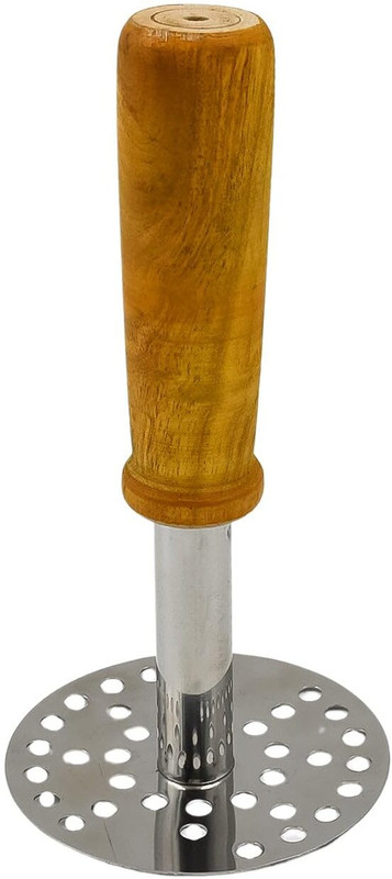 OFFYX Steel Potato Masher with wooden handle Pav bhaji masher, Vegetable Crusher Stainless Steel Masher