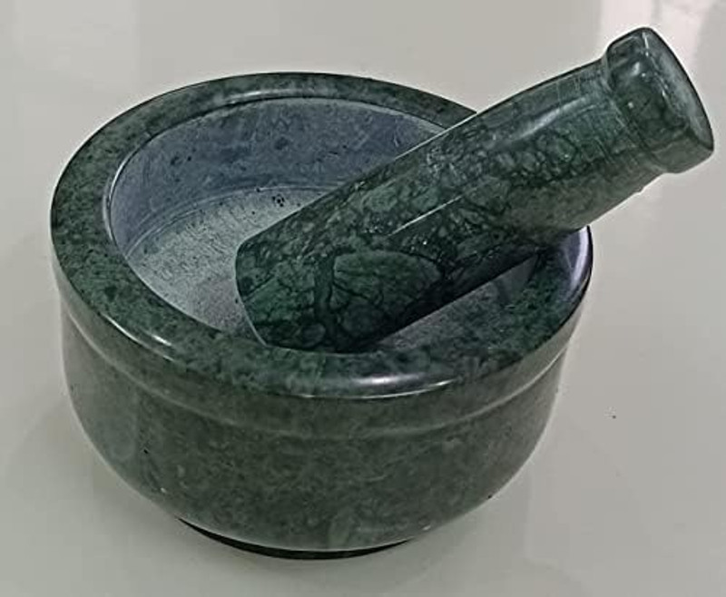 KKVM MARBLES White Marble Mortar & Pestle Set 5x3 Inch| okhli| Imam Dasta| Khalbatta Marble Masher(Pack of 1)