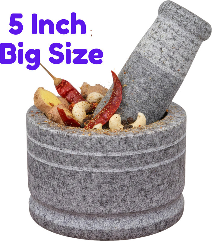 SELVAM TRADERS (5 Inch) Mortar and Pestle Set for Spices, Okhli Masher, Khalbatta Stone Stoneware Masher(Pack of 1)