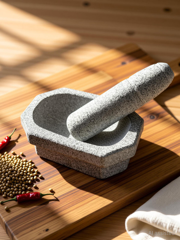 Yadav Kalvam 8.5 inch Natural Stone Mortar & Pestle Set Heavy-Duty Traditional Masher Stoneware Masher(Pack of 1)
