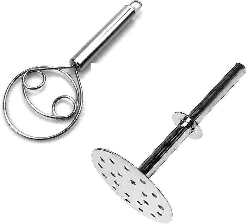 NOHUNT Steel Dough Mixer with Hanging Hole and Vegetable Smasher for Boiled Potatoes Stainless Steel Masher(Pack of 2)