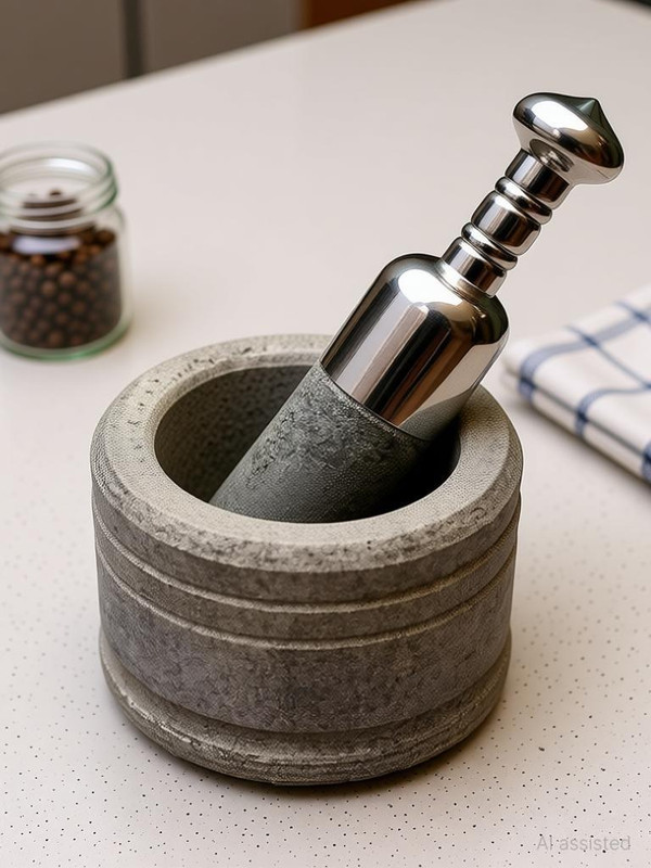 Muthaiya traders Stone Mortar and Pestle Set for Spices, Okhli Masher,Mixer Stainless Steel, Stoneware Masher(Pack of 1)