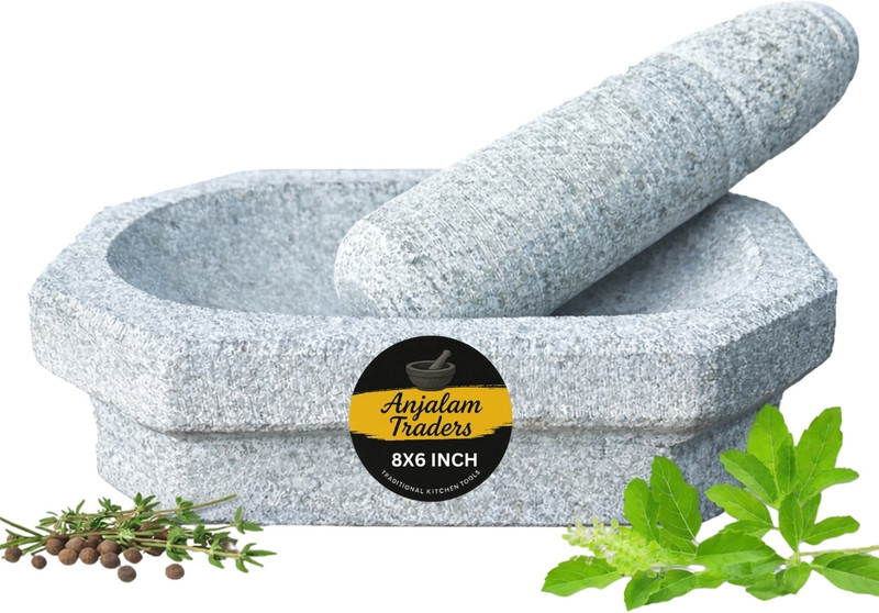 YACUTE Kalvam Stone Mortar and Pestle Okhli Masher, Khalbatta Stone (8.5 inch) Stoneware Masher(Pack of 1)