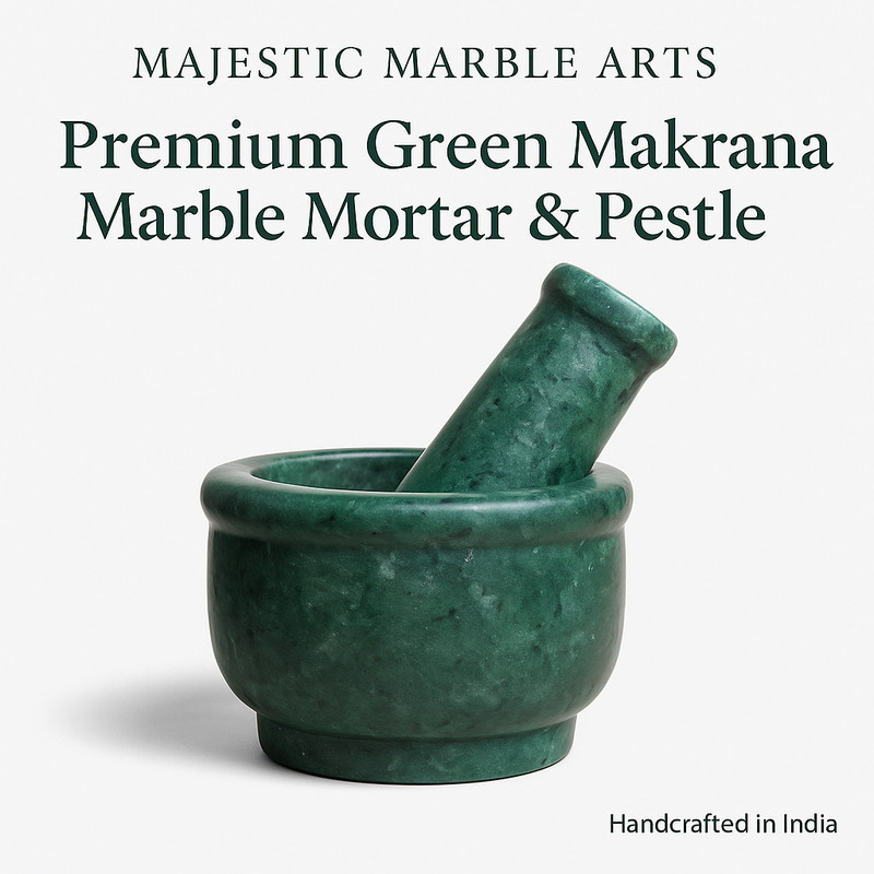 MAJESTIC MARBLE ARTS Marble Mortar Pestle Set 4 Inch Khalbatta Kharal Okhli Musal Grinder for Spices Marble Masher(Pack of 2)