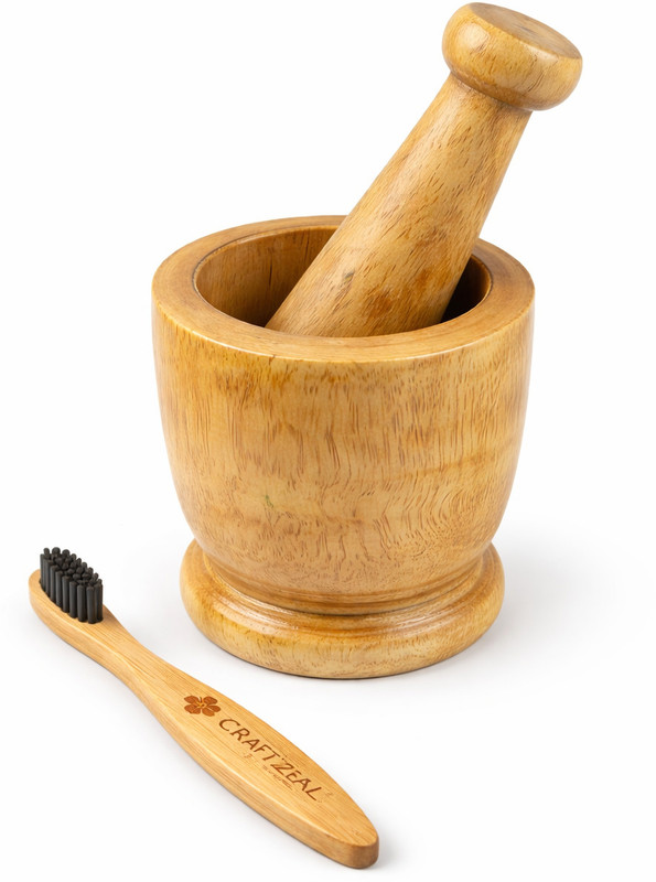 CRAFTIZEAL Natural Wood Khalbatta Okhli for Spices Crushing Tool Wood Masher(Pack of 1)